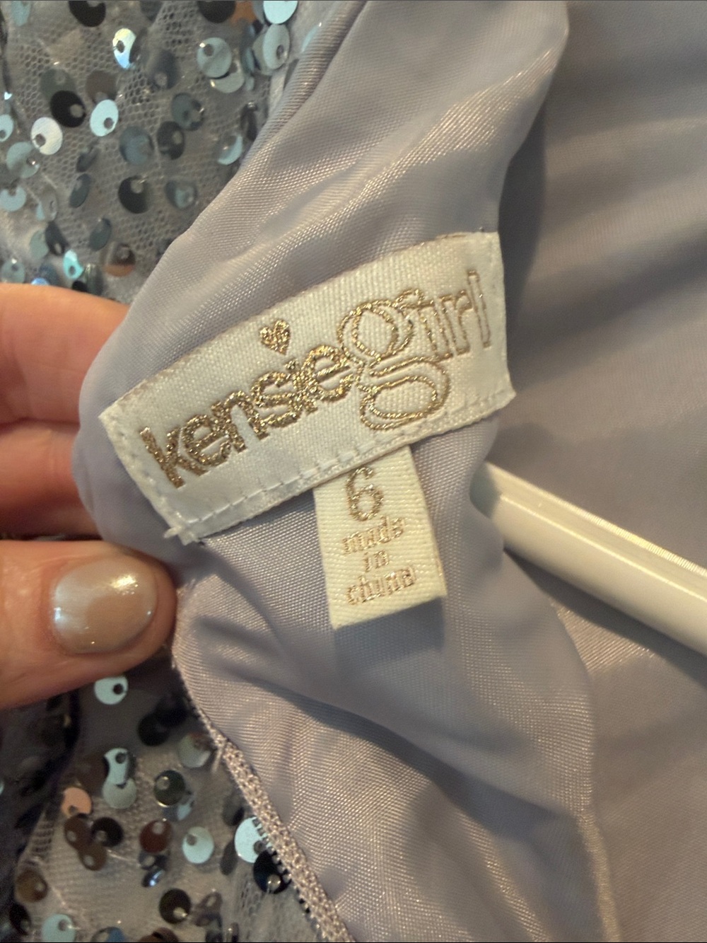 Silver Sequin Party Dress for Girls with Satin Waistband - Picture 3 of 3